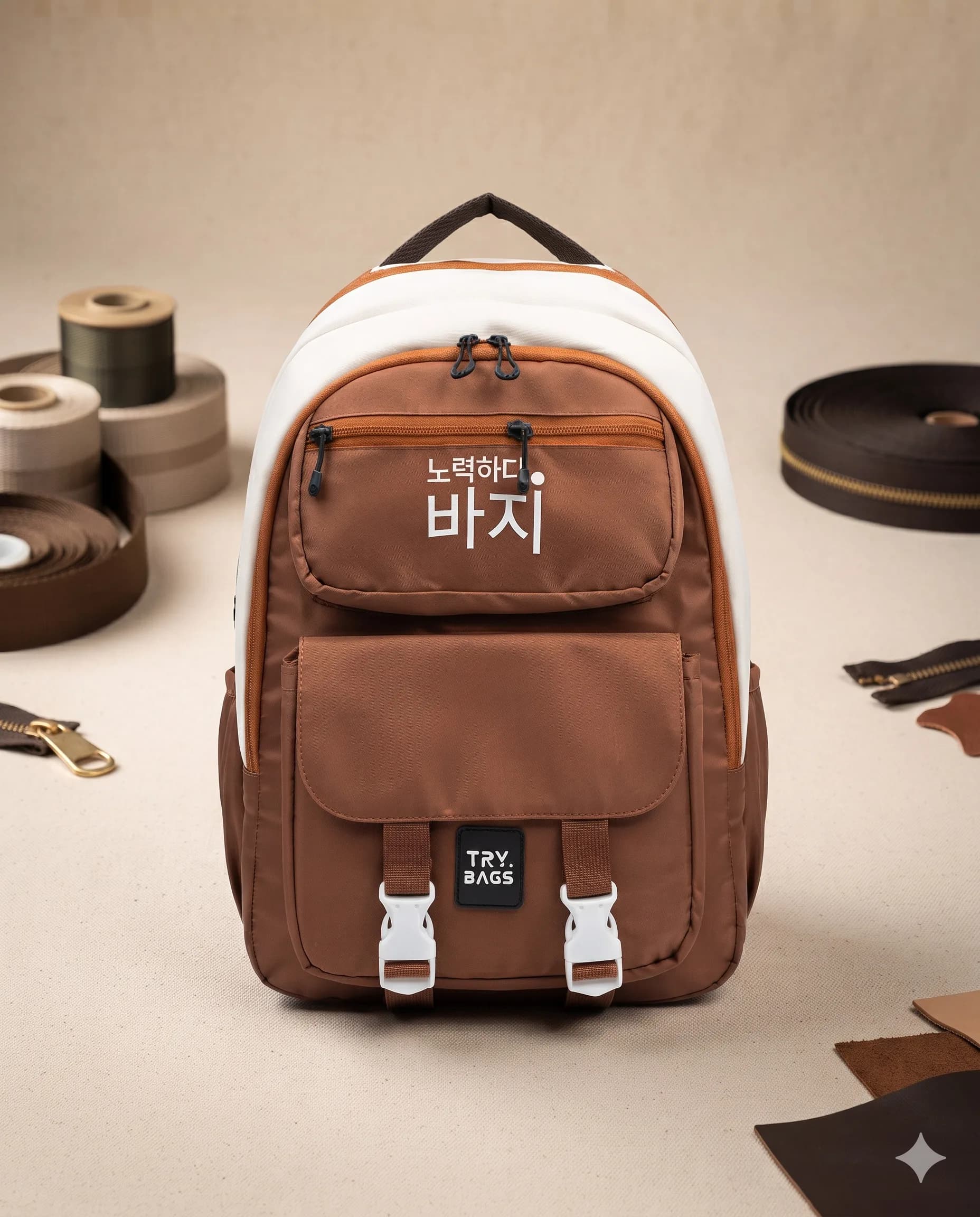 TRY BAGS Brown Casual Backpack with Front Pockets
