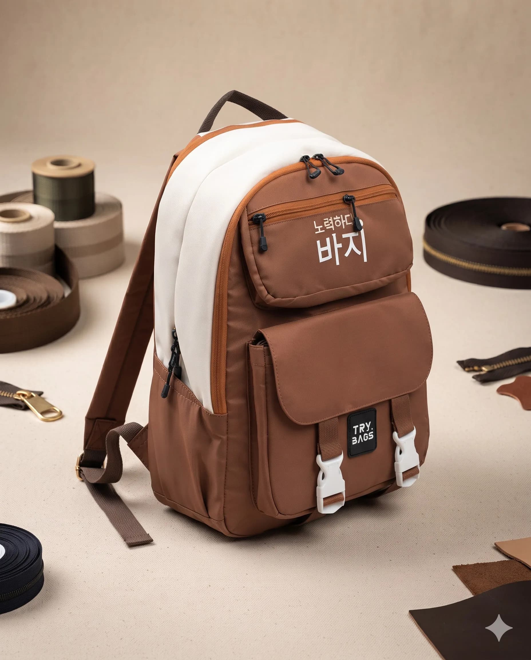 TRY BAGS Brown Casual Backpack with Front Pockets